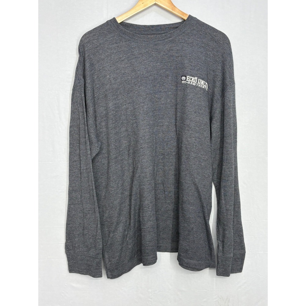 Ecko Unltd Waffle-Knit T-Shirt Mens Gray Modern Long Sleeve Crew Neck Size 2XL